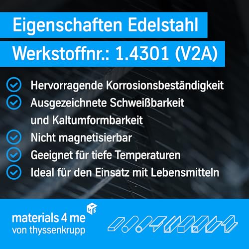 Detalle de thyssenkrupp Edelstahl-Vierkantrohr 40 × 40 × 2 mm, 2.450 mm, V2A