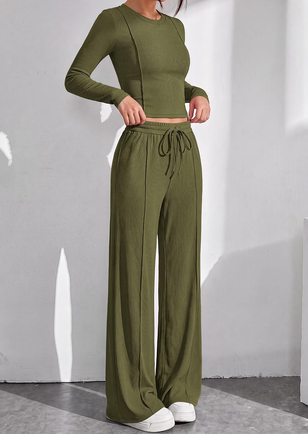 Detalle de PRETTYGARDEN Women's Ribbed-Knit Two-Piece Set