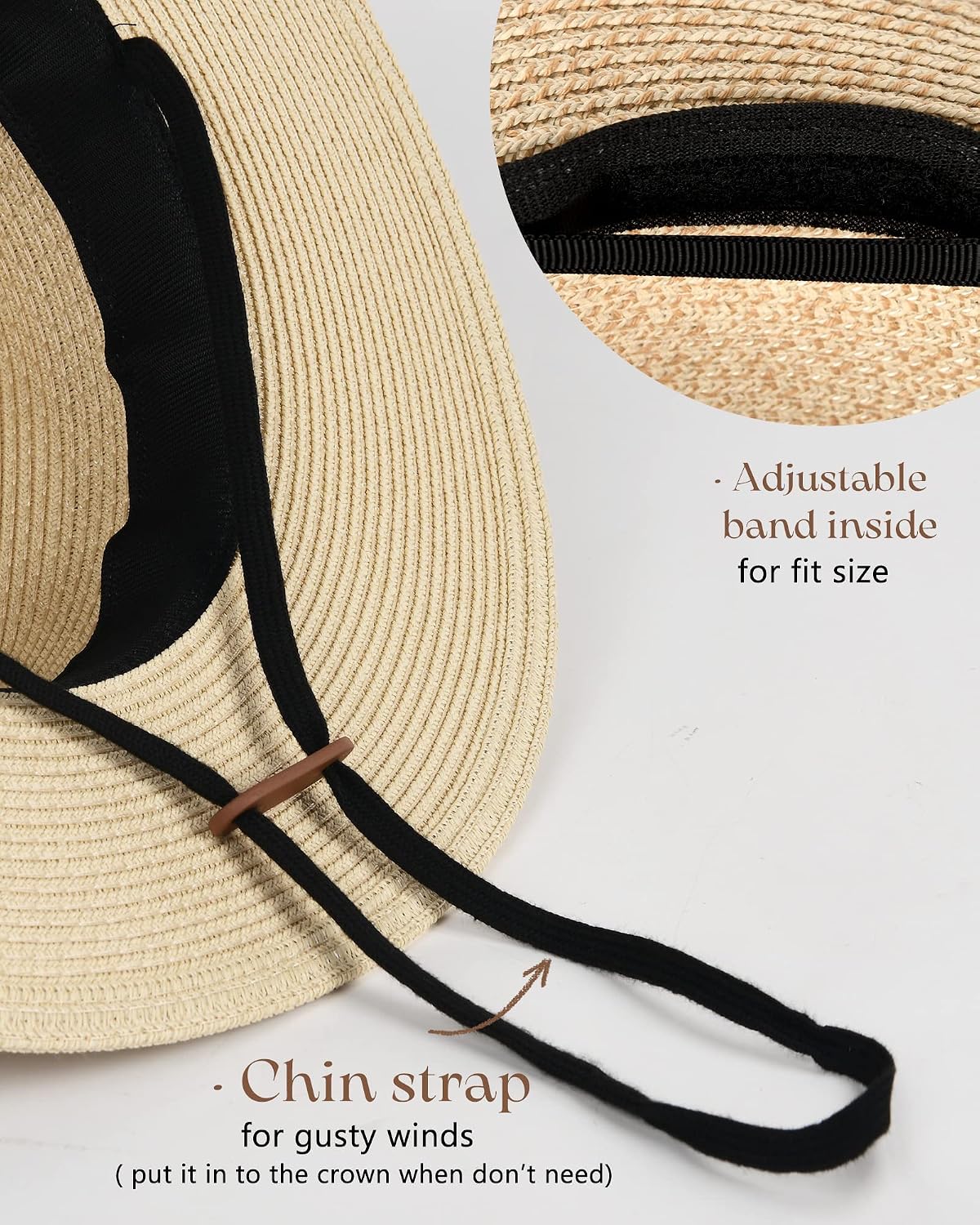 Detalle de FURTALK wide brim straw panama hat fedora for women & men (UPF straw summer sun hat)