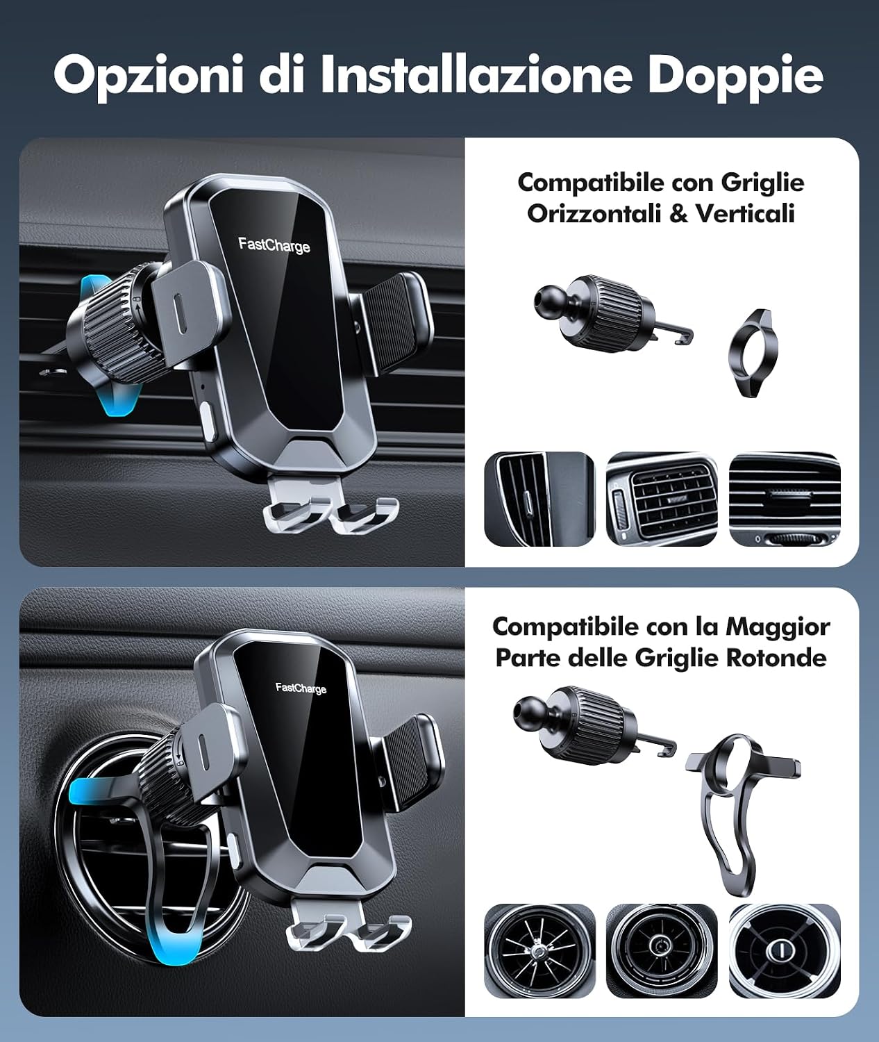 Detalle de EOIWUY caricatore wireless auto 15W con bloccaggio automatico 360°