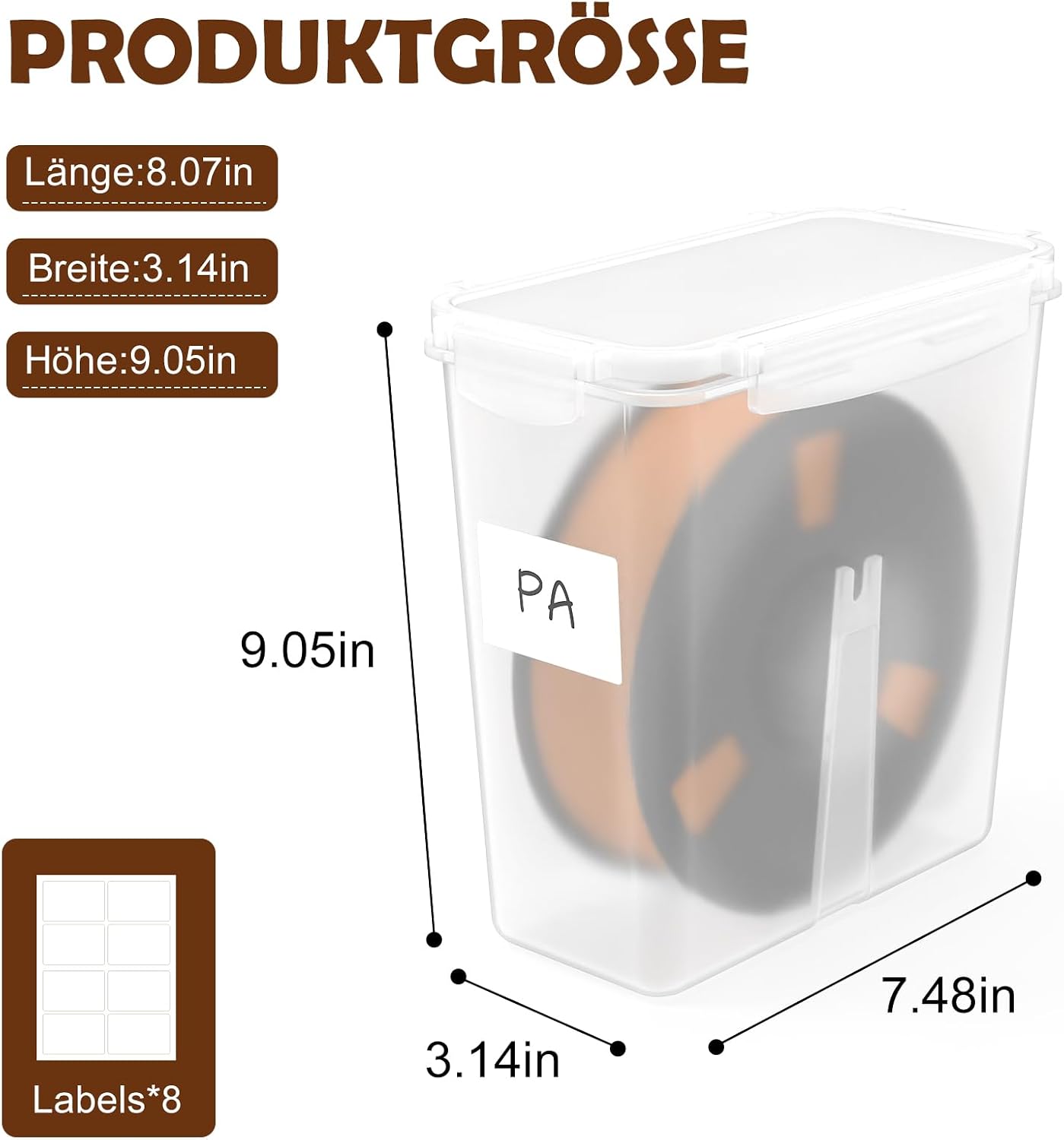 Detalle de bruwaa opbergdozen voor 3D-filament, 8 stuks van 4 liter