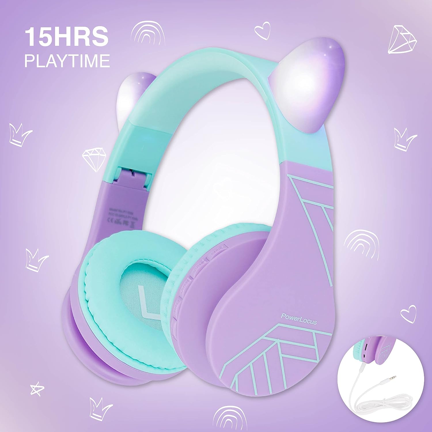 Thumbnail 4 de PowerLocus Bluetooth Kids Headphones with LED lights