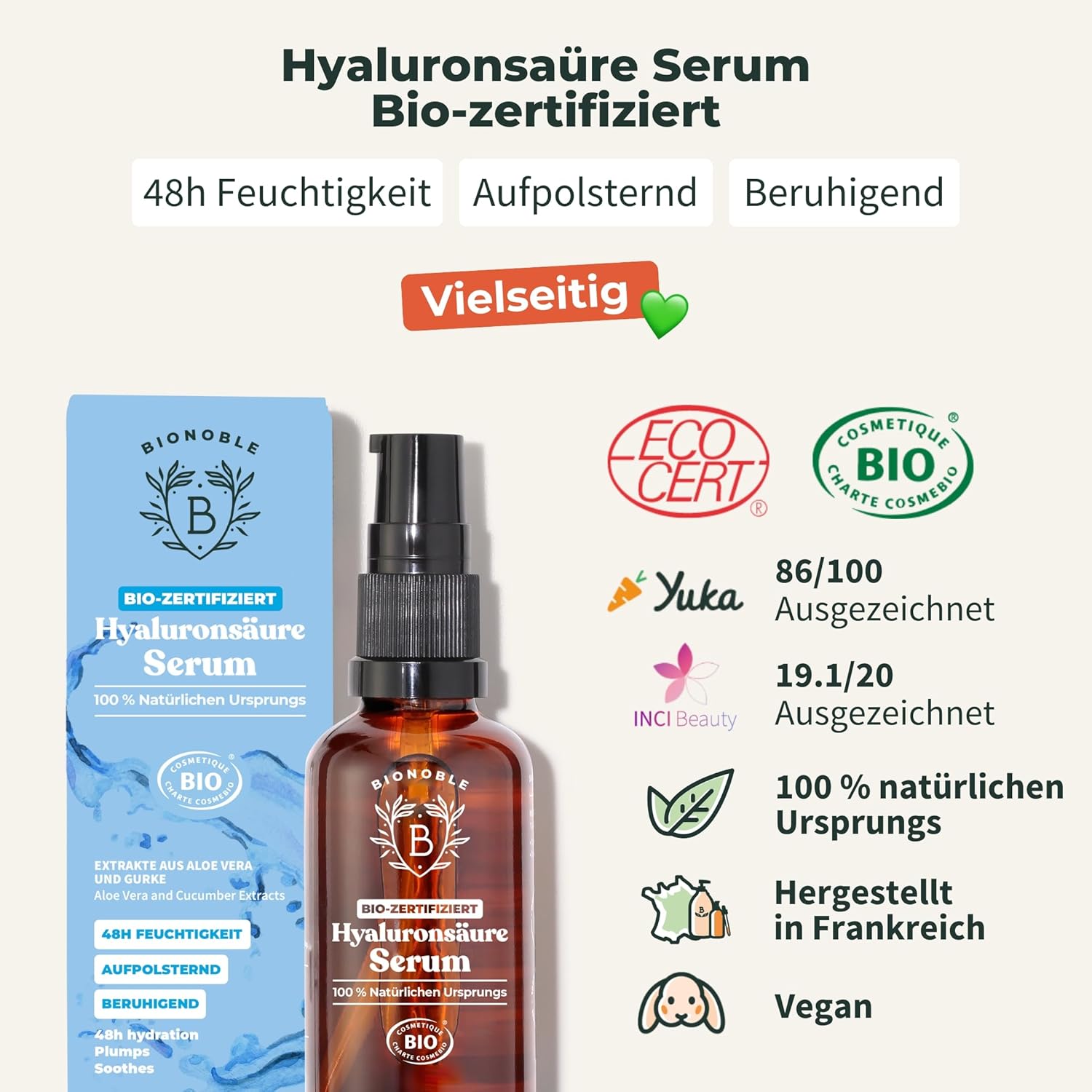 Thumbnail 1 de BIONOBLE Hyaluron Serum hochdosiert BIO-zertifiziert – 100 ml