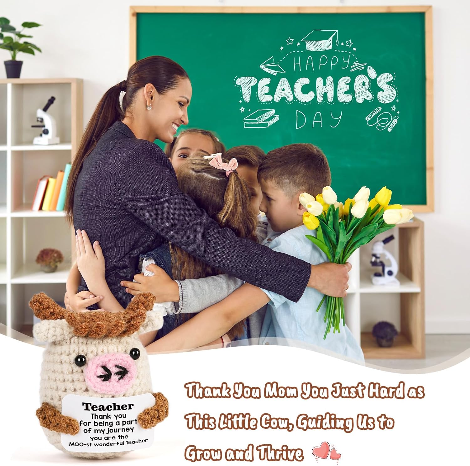 Thumbnail 4 de YUEYUQIU Handmade Crochet Cow Teacher Gift – Thoughtful Thank You for Women Teachers