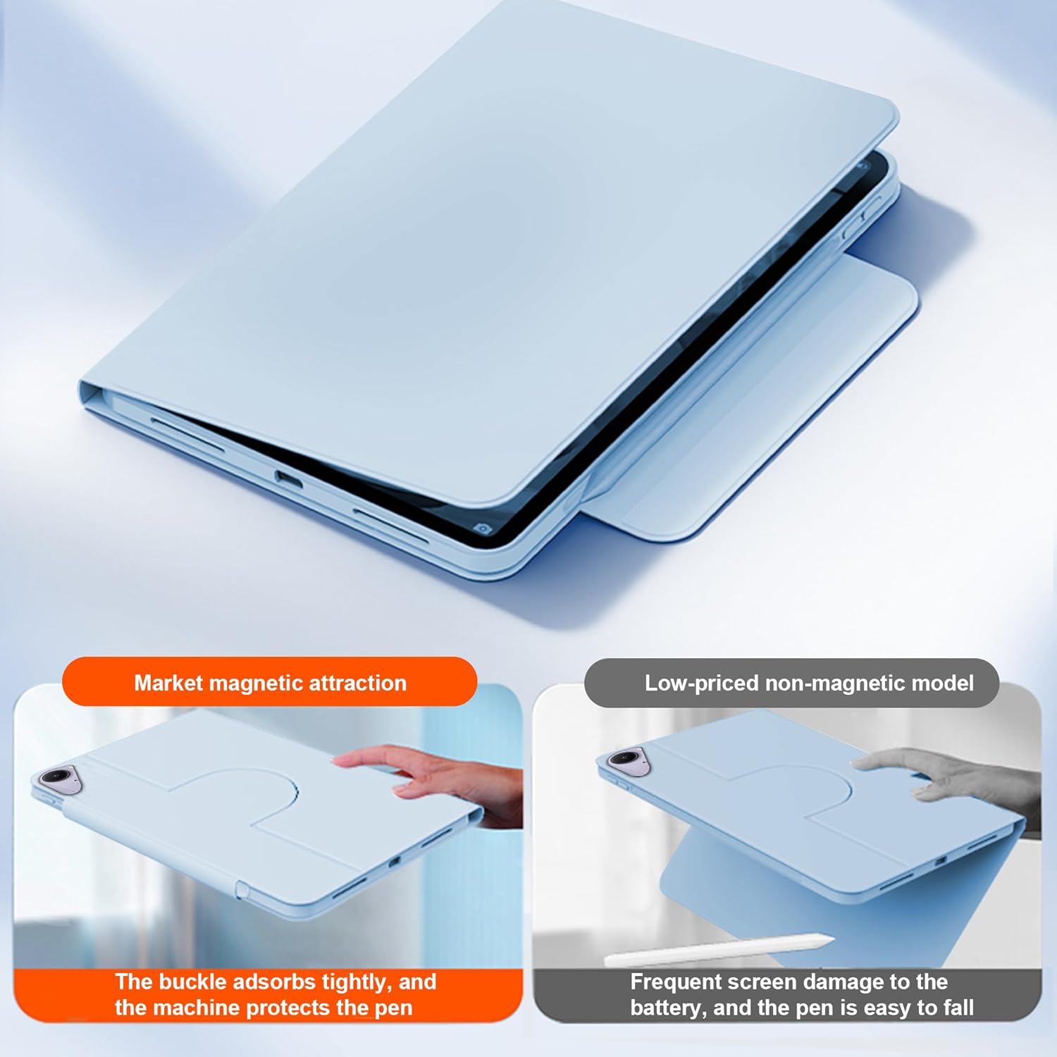 Thumbnail 3 de zZjoOoj Hülle für Xiaomi Pad Mini 8,7 Zoll – 360° drehbar, magnetisch & teilbar mit Ständer (blau)