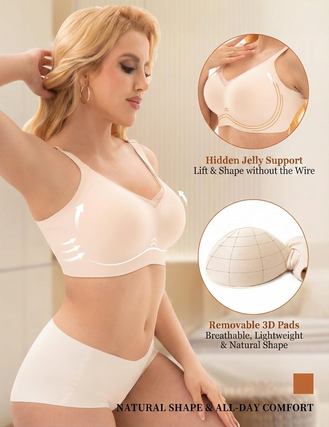 Detalle 2 de PoseFree Wireless Seamless Jelly Bra with V-Mesh (No Underwire) – Full Coverage T-Shirt Comfort