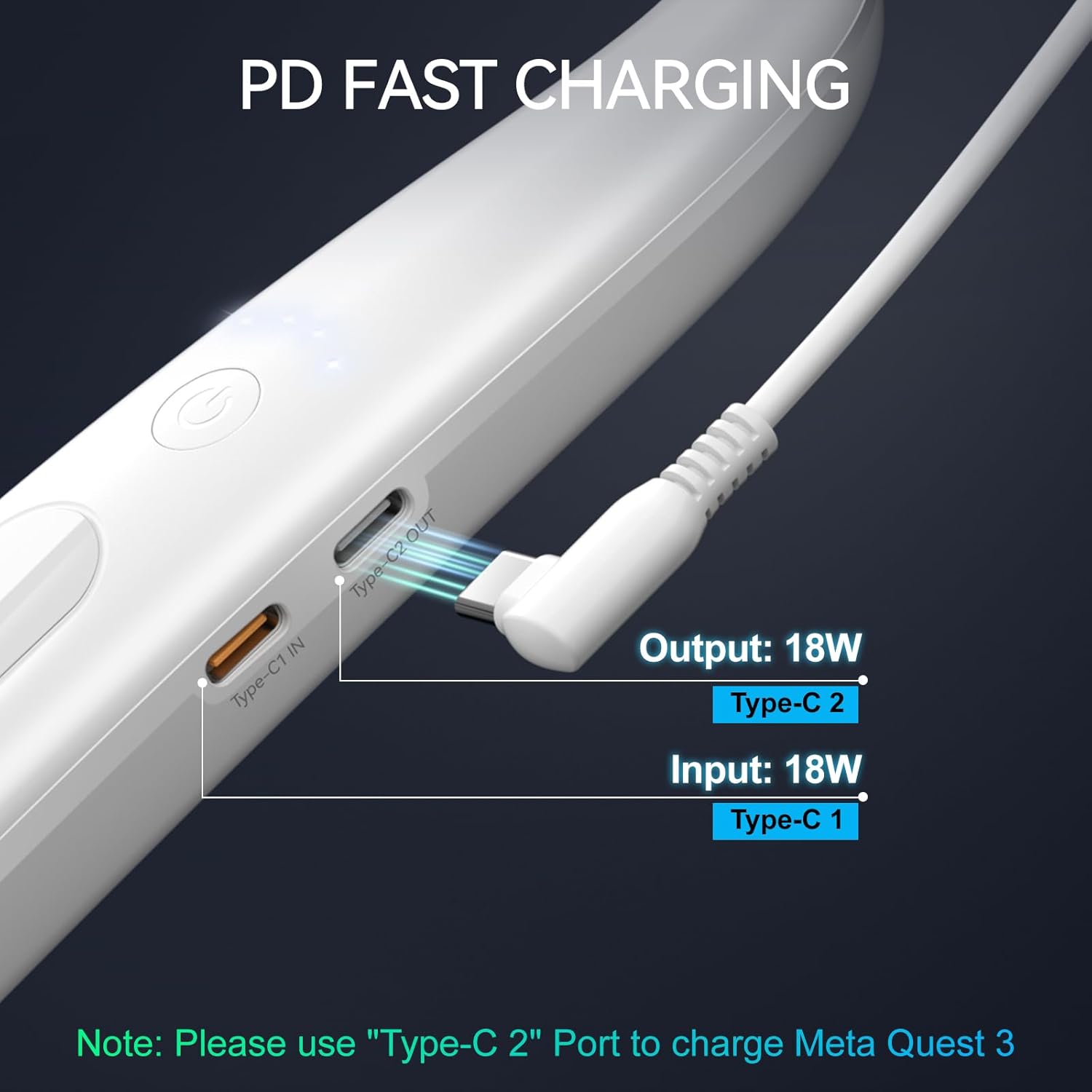 Detalle de NEWDERY Battery Pack 10000mAh for Meta Quest 3S neck power bank
