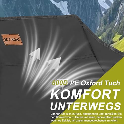 Detalle de Symino Campingstuhl Faltbar mit Getränkehalter und Seitentasche – Anglersessel klappbar, 120 kg Traglast, Schwarz