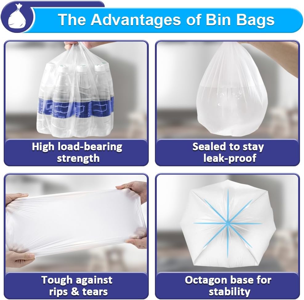 Thumbnail 4 de XUXRUS Strong Pedal Bin Liners 20L White Small Bin Bags – 200 Count (Clear, 48×55 cm) for Bathroom, Kitchen and Office