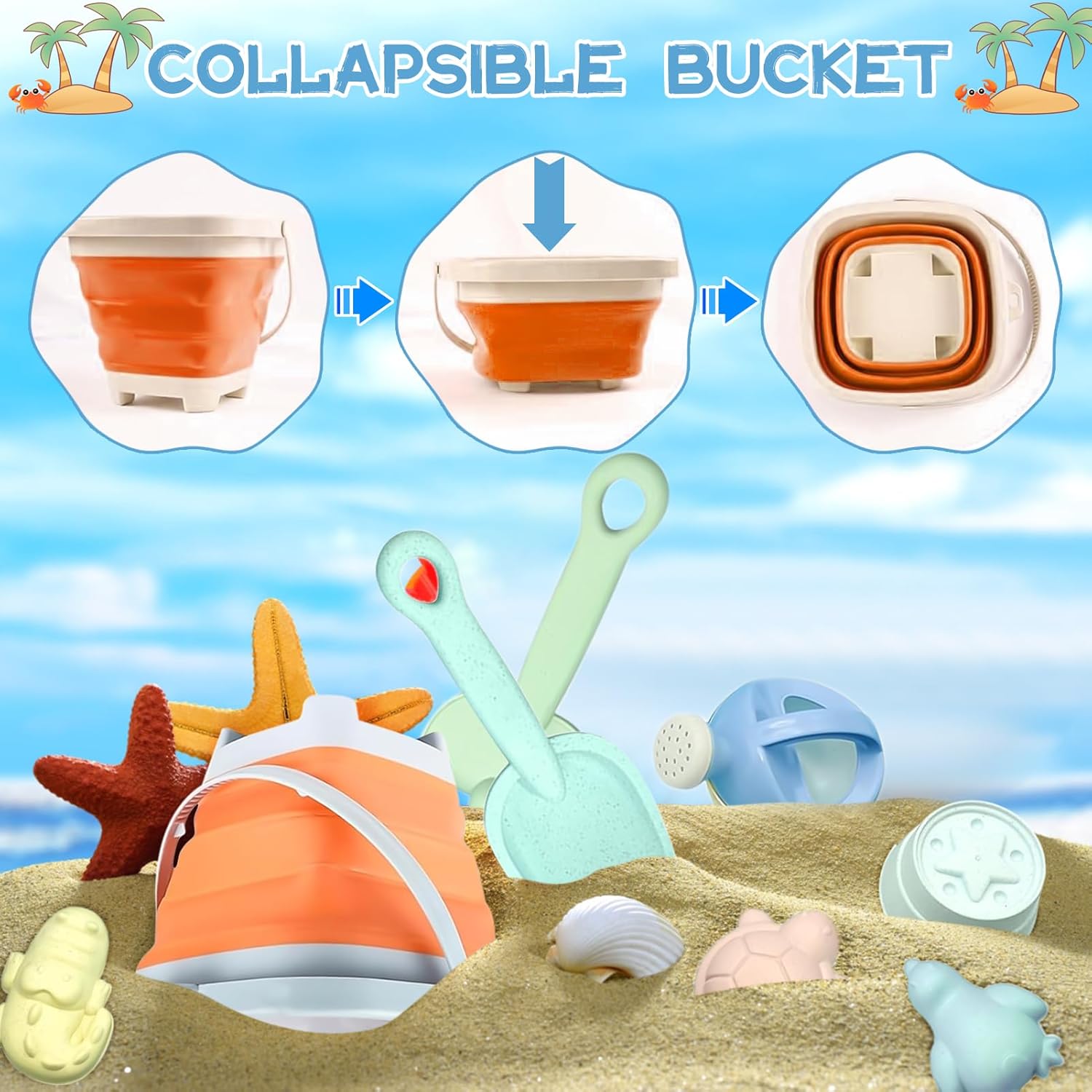 Detalle de Taufe – Kit jouets de plage enfant 11 pièces avec seau pliant