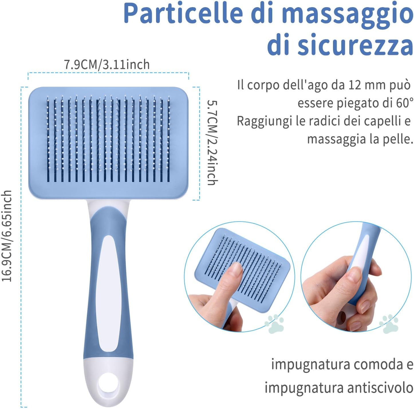 Detalle de Vinabo Brush for Dogs and Cats: Self-Cleaning 2-in-1 Pet Brush for Small Dogs and Cats
