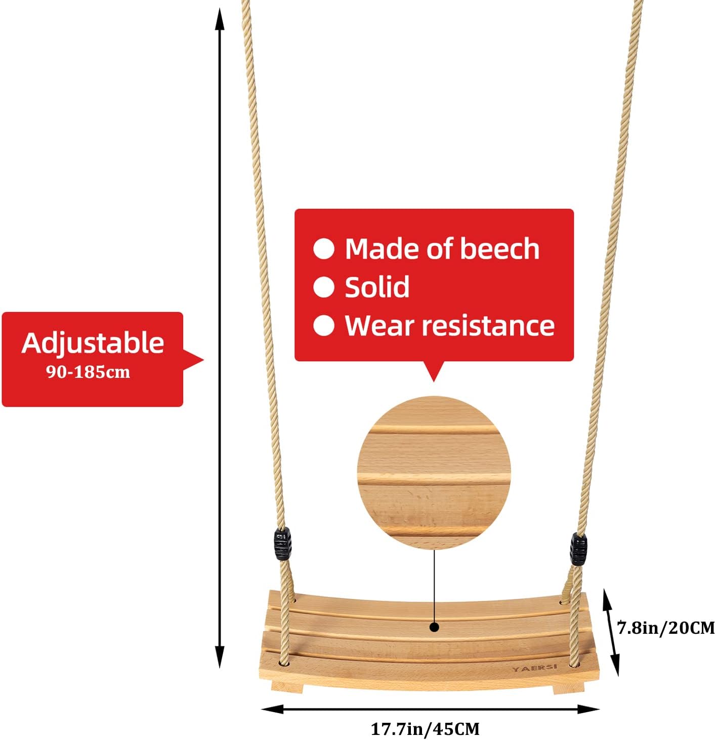 Thumbnail 1 de Holz Schaukelsitz für Kinder und Erwachsene – Outdoor-Schaukel aus Buche mit verstellbarem Hanfseil