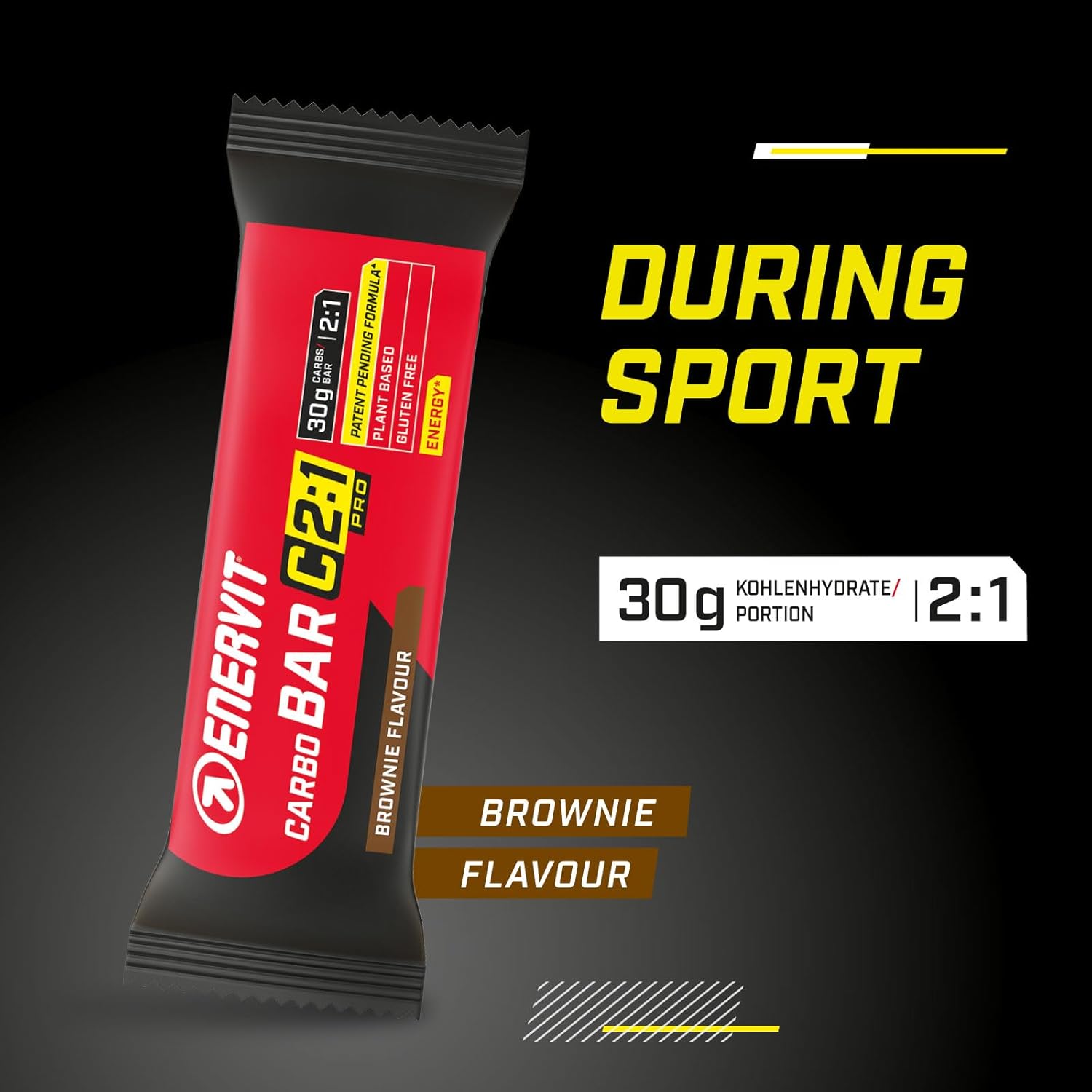 Detalle de Enervit Carbo Bar C2:1PRO Brownie (vegan) – Energieriegel mit 30 g Kohlenhydraten, glutenfrei (12 Riegel)