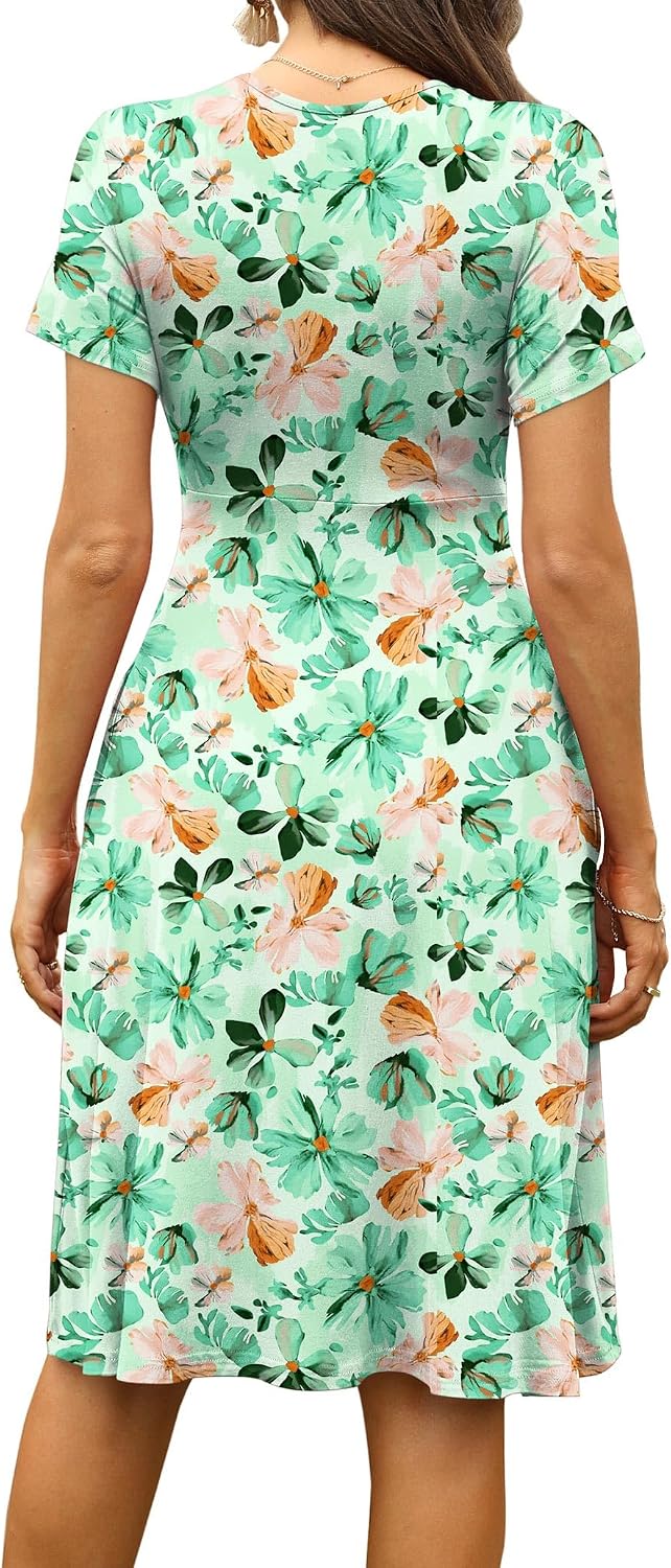 Detalle de WEACZZY Floral V-Neck Short-Sleeve Casual Dress with Pockets