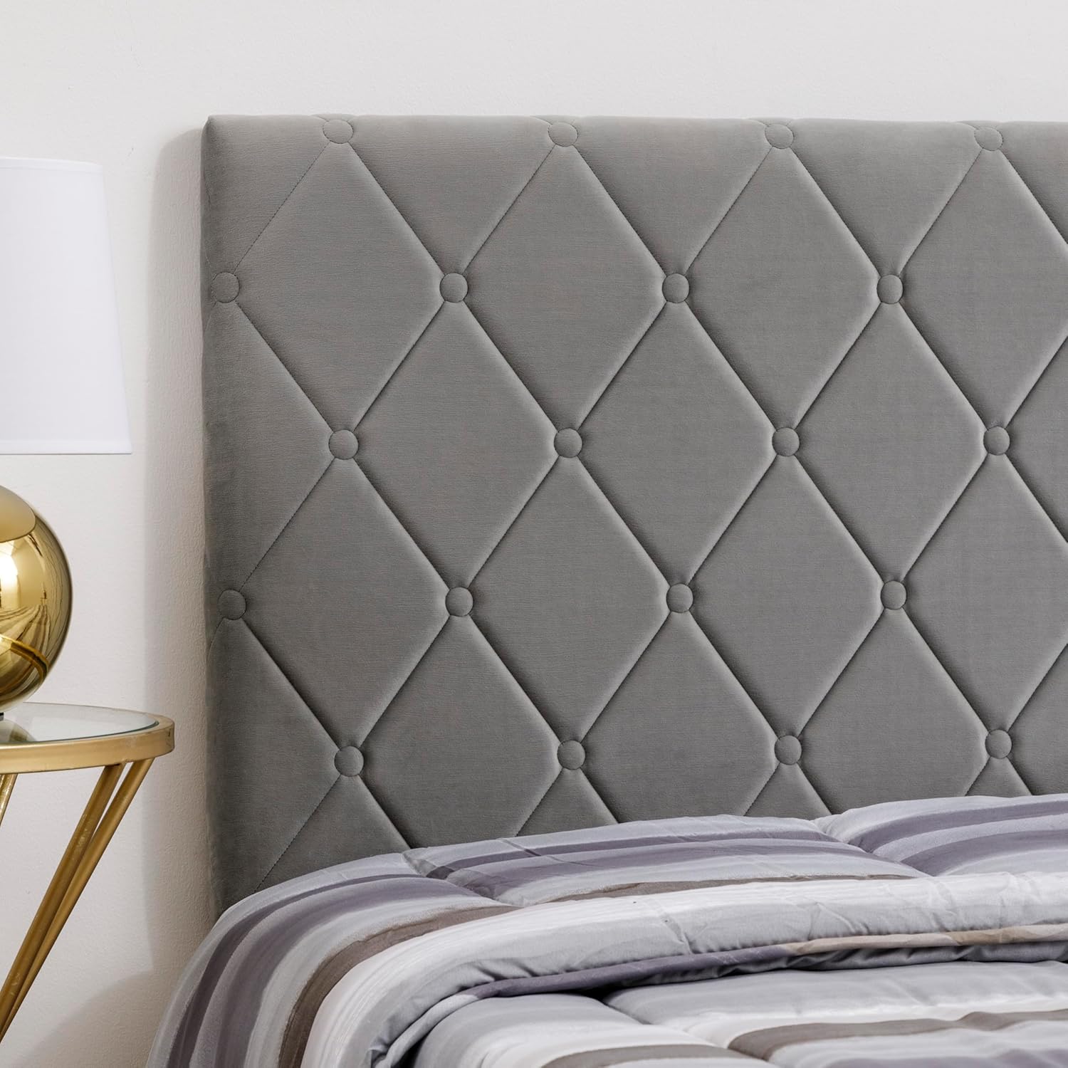 Thumbnail 3 de Baroni Home Cabecero de Cama Imbottito in Velluto Grigio con Struttura in MDF – 152x55 cm