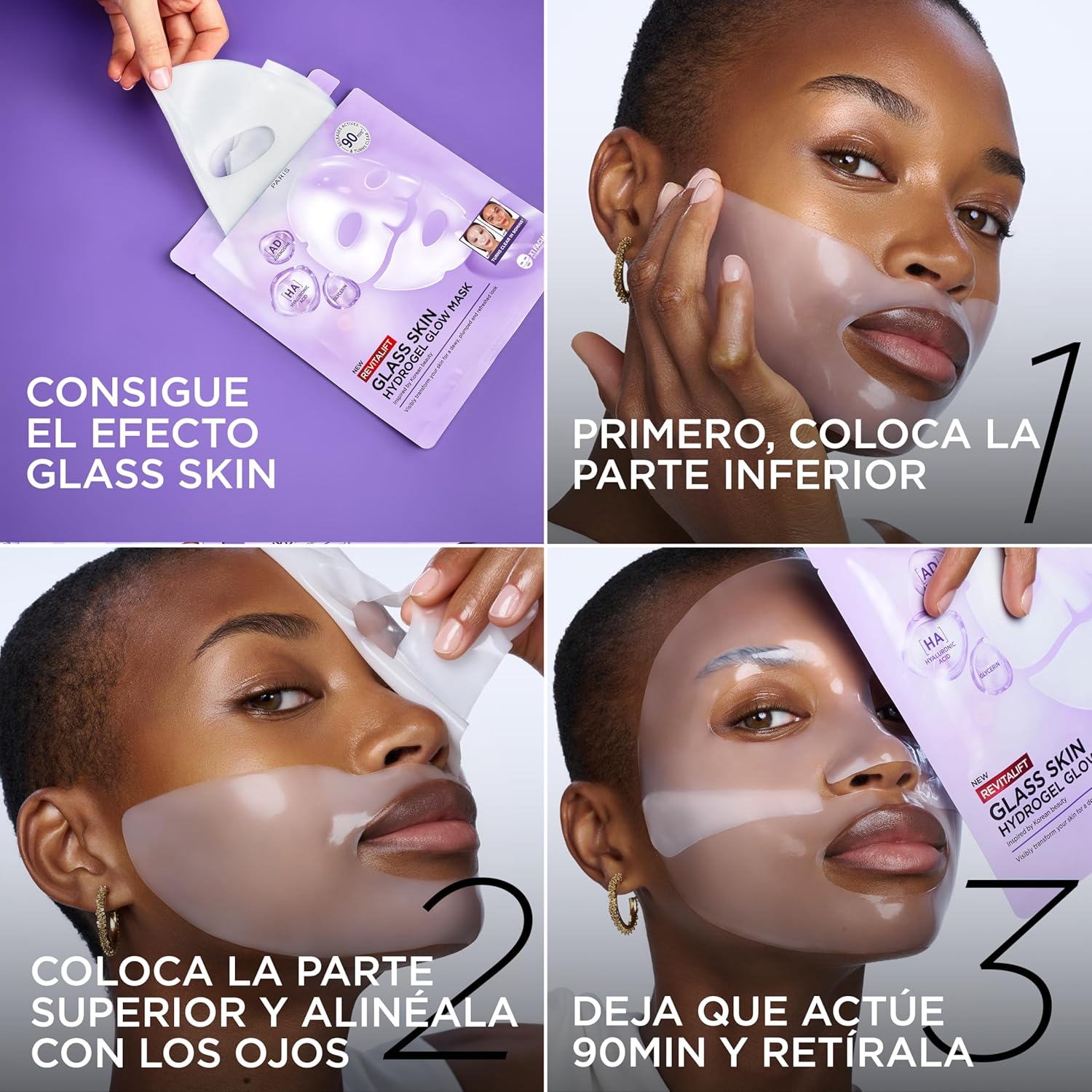 Detalle de L'Oréal Paris Revitalift Filler Glass Skin Mascarilla Facial Hidrogel – Pack 4
