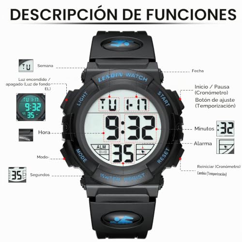 Thumbnail 5 de LN LENQIN Reloj digital para hombre 30 m con correa de silicona y retroiluminación