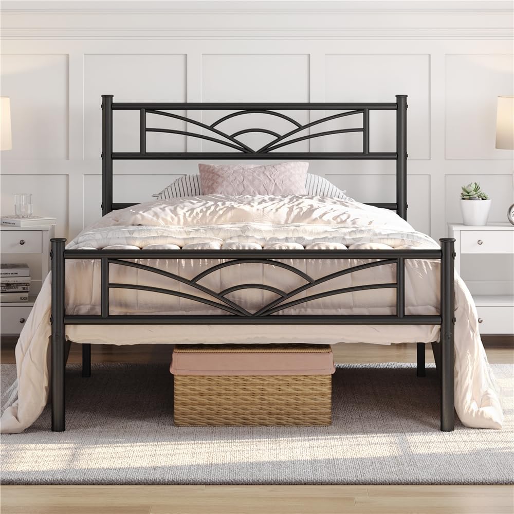Detalle 2 de Yaheetech Struttura Letto Singolo in Ferro con Spazio Aggiuntivo e Testiera a Nuvole – 90 x 200 cm, Bianco