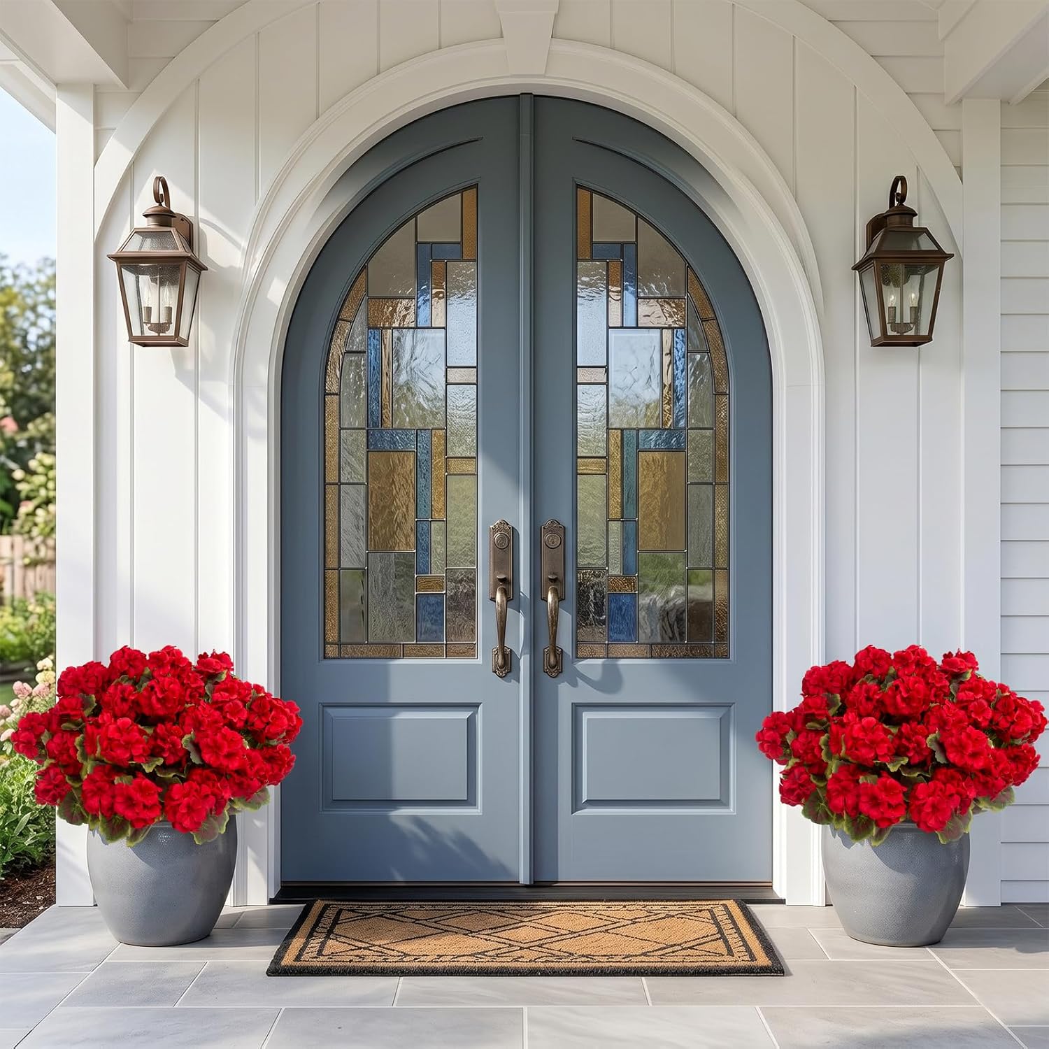 Detalle de Lovemoon 8-Piece Artificial Geranium Set (Red) for Indoor & Outdoor Decor