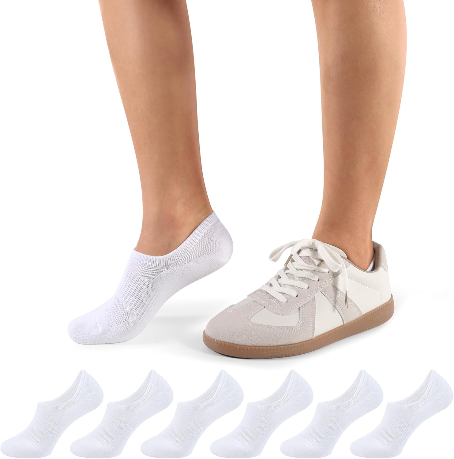 Detalle de CLOSEMATE No Show Trainer Ankle Socks (Women) with Silicone Grips and Cushioning, 6 Pairs
