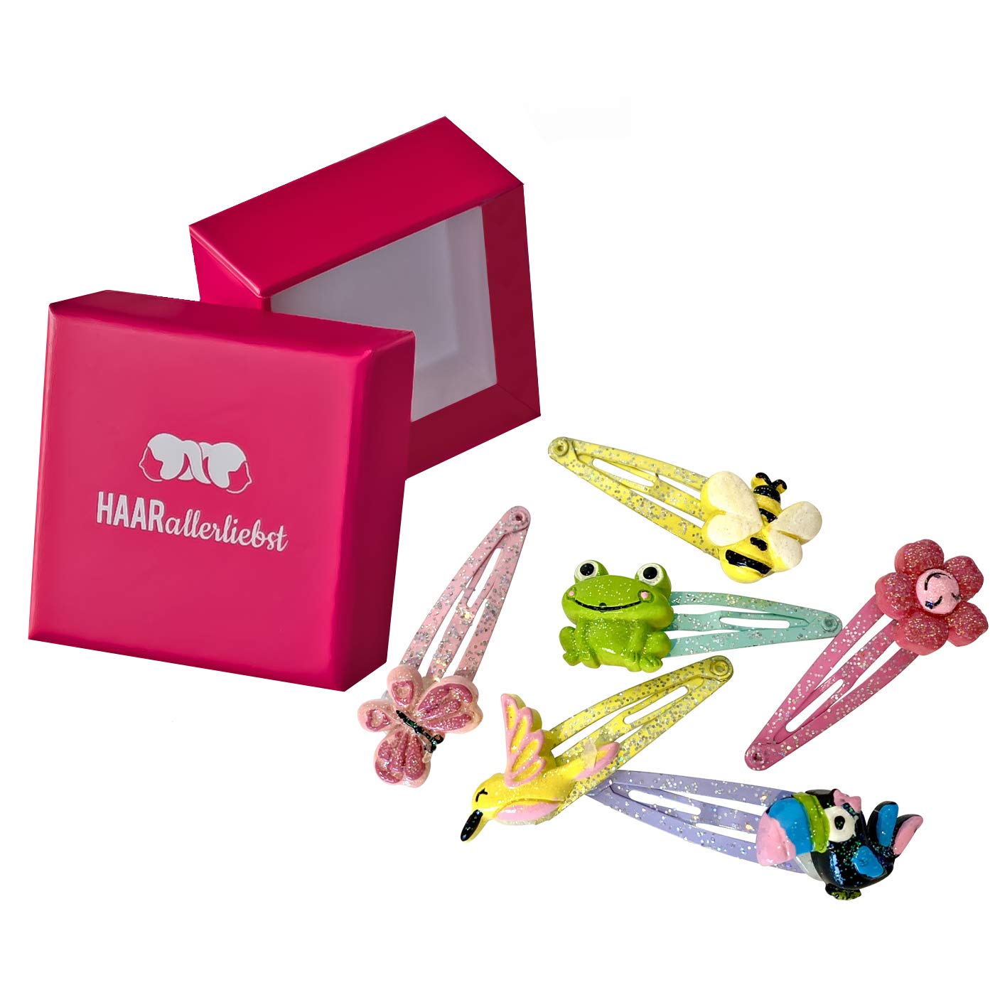 Detalle de Haarallerliebst Haarspangen Set für Kinder – 6 Stück Einhorn & Eis mit Glitzer, Aufbewahrungsbox weiss
