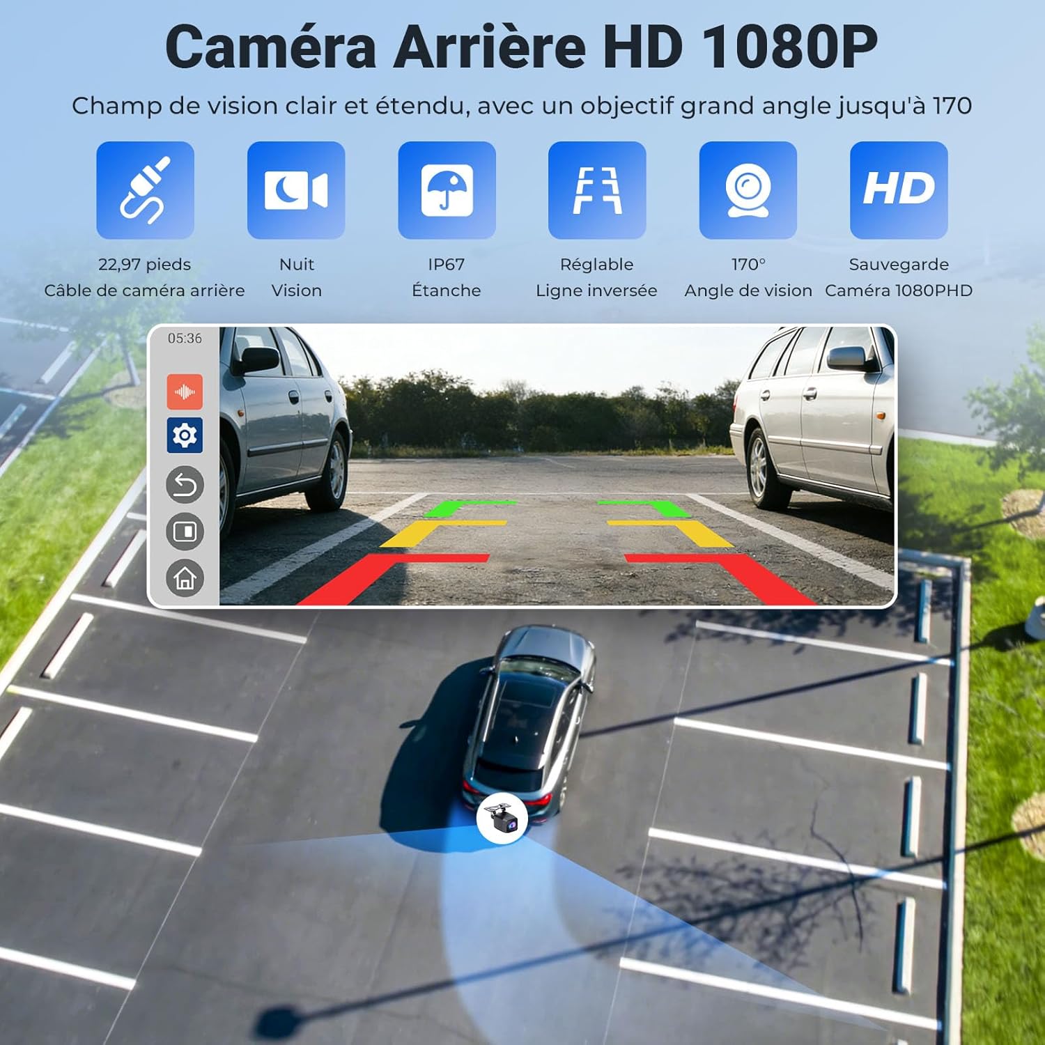 Detalle 2 de APHQUA Écran CarPlay Portable 11,5” HD – CarPlay Sans Fil, Android Auto et Caméra de Recul 1080P
