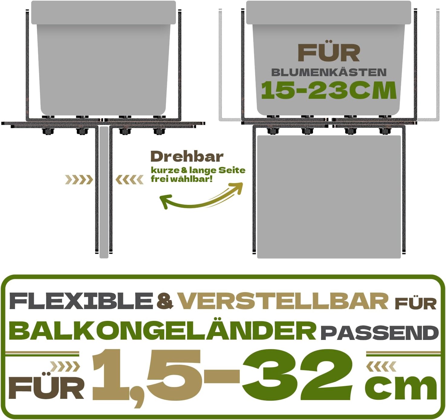 Detalle de 2er H-Form Blumenkastenhalterung (ohne Bohren) passend für Blumenkästen 15–23 cm