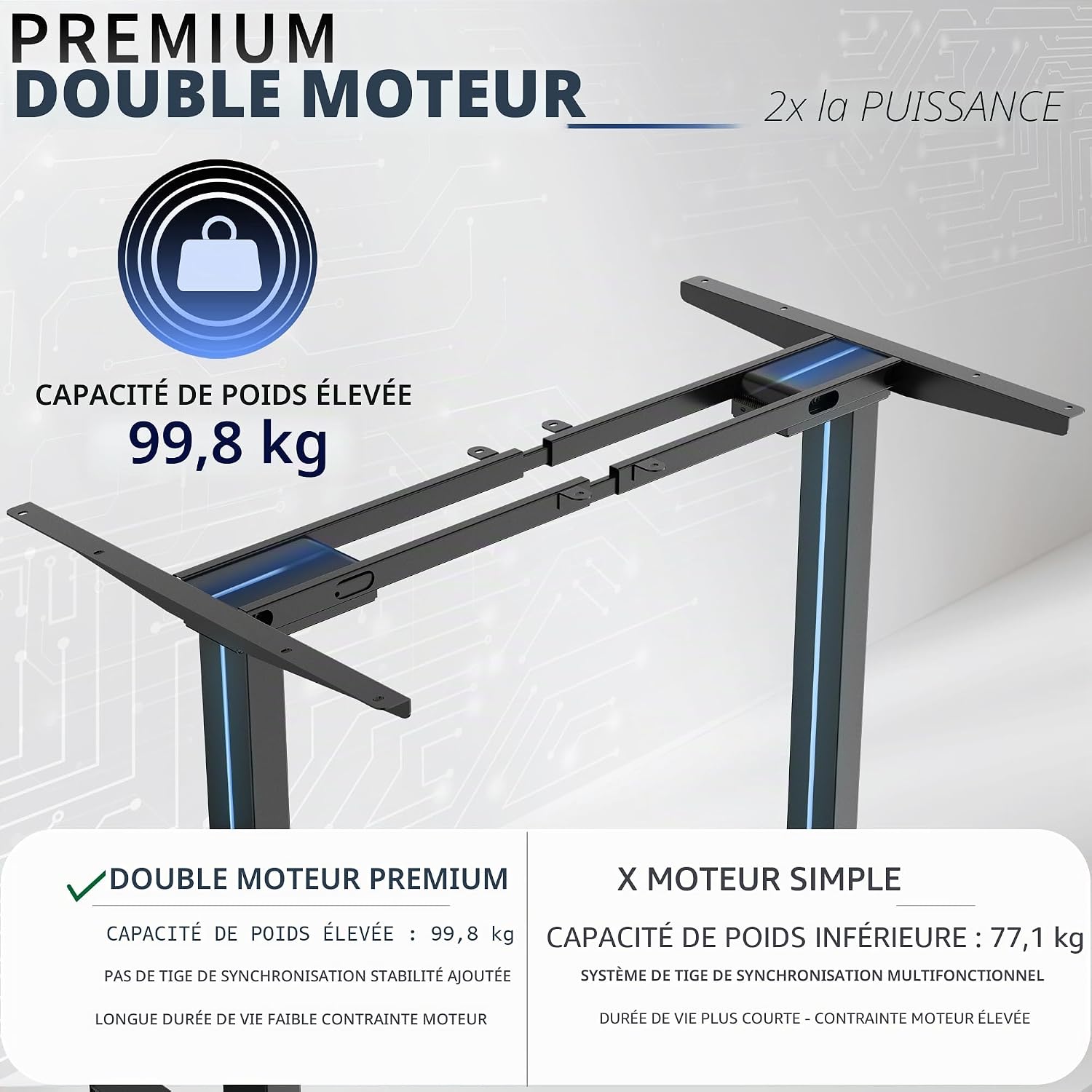 Thumbnail 3 de VIVO Cadre de Bureau Électrique Assis-Debout DESK-E-200B – Double moteur, 100 kg, jusqu’à 216x109 cm