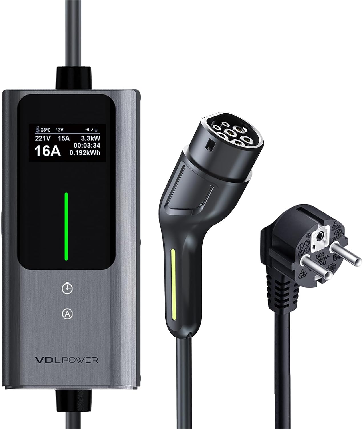 VDLPOWEREU Chargeur Voiture Électrique 3,6 kW – câble Type 2 5 m, IP65, IK10