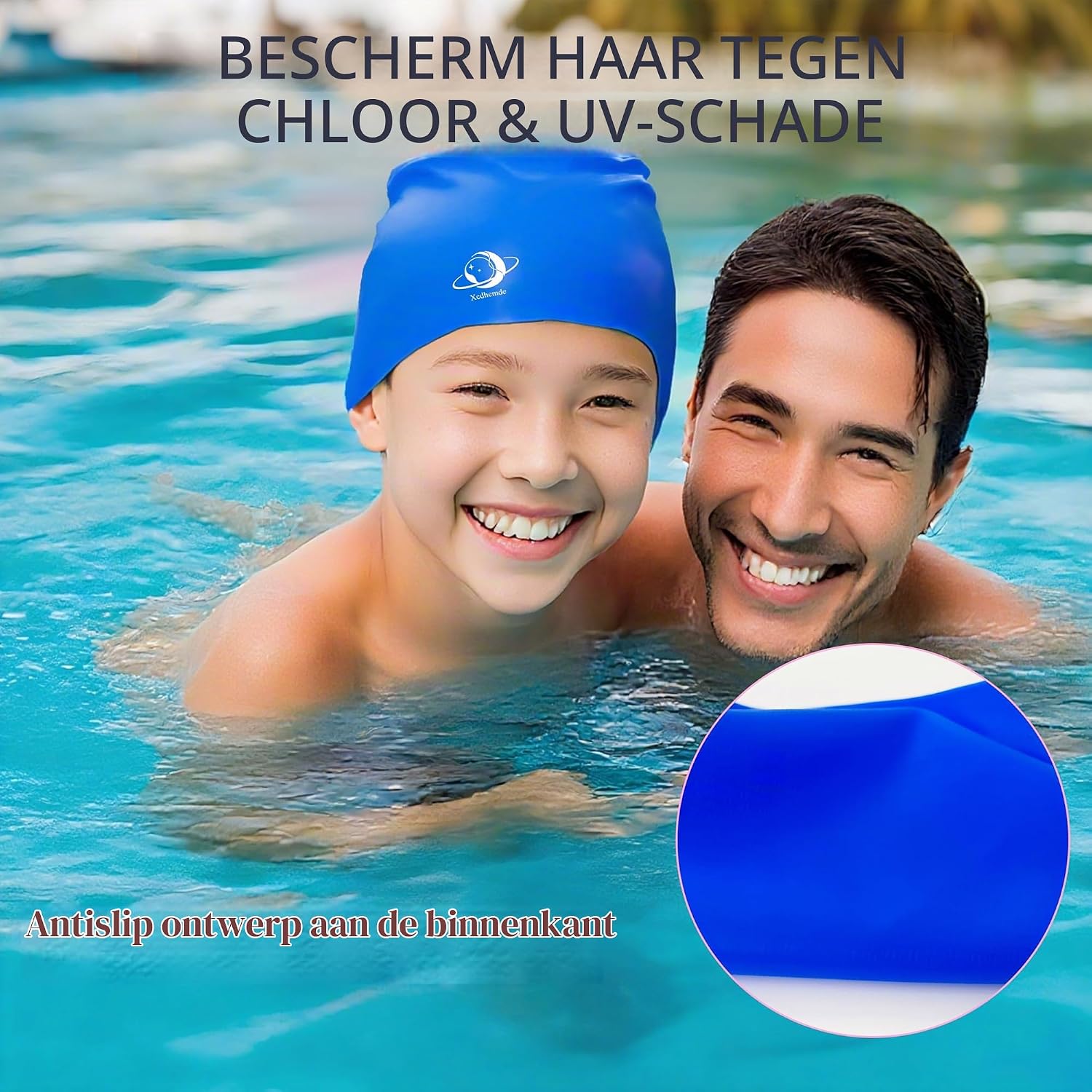 Detalle 2 de Xcdhemde® zwemmuts voor kinderen van siliconen, blauw, one size