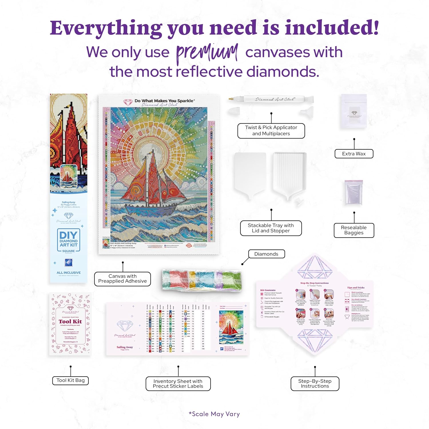 Detalle de DIAMOND ART CLUB セーリングアウェイ ダイヤモンドペインティングキット、スクエア仕様・ノーティカルテーマ