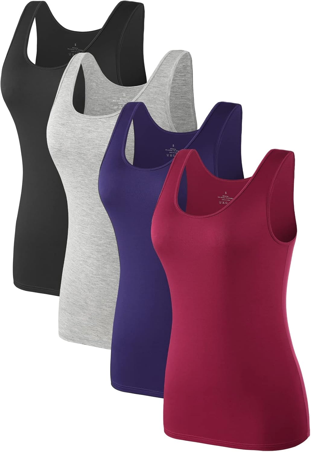 Detalle de Komfokore 4er-Pack Damen Tank Tops – ärmellos, Modal/Elasthan, komfortabel und vielseitig