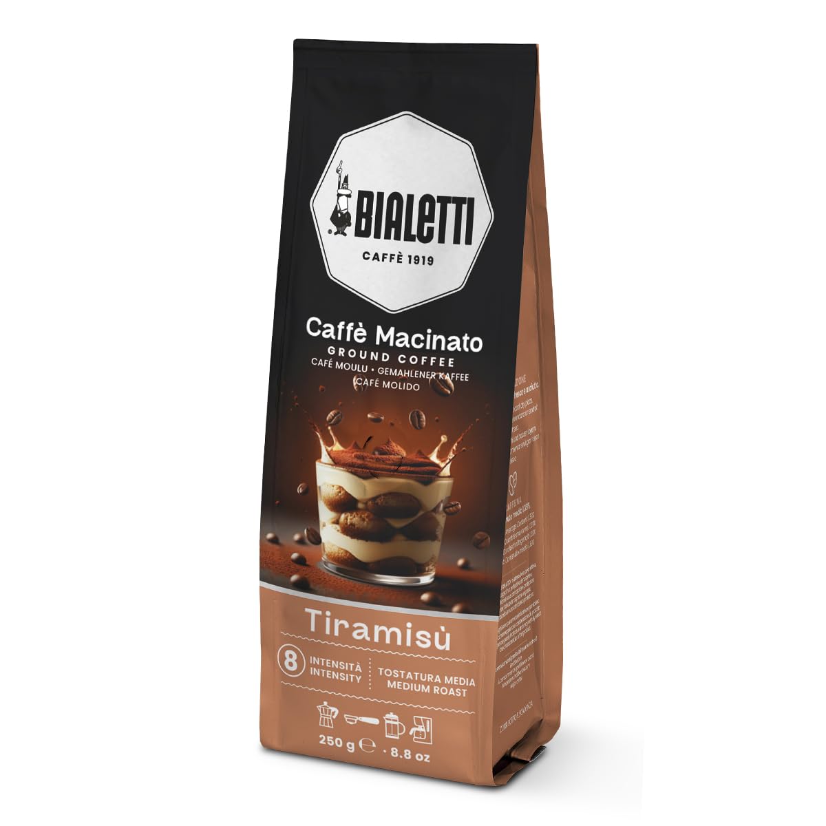 Detalle de Bialetti Universal Kaffee gemahlen 250 g – Tiramisu-Aroma, vielseitig einsetzbar