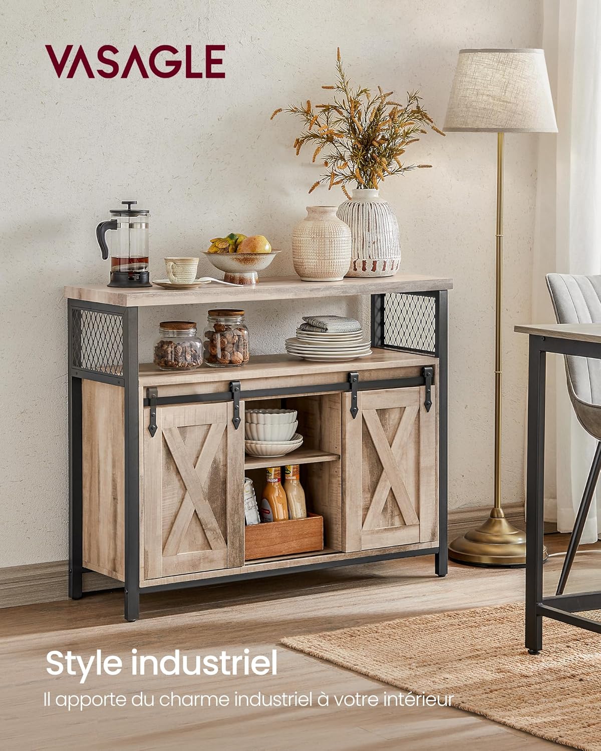 Detalle 2 de VASAGLE Meuble de rangement buffet 33 x 100 x 80 cm pour salon