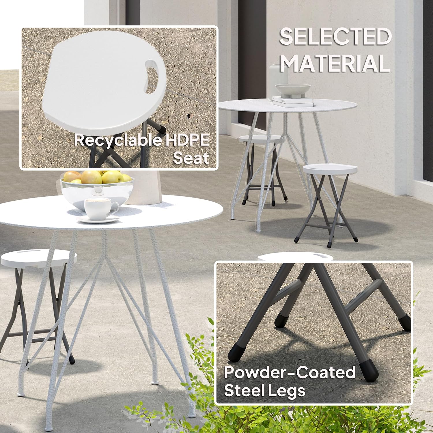 Thumbnail 5 de Outsunny Folding Stool set of 4, white stools