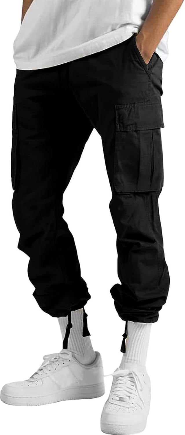 Detalle 2 de HUNGSON Men’s Cargo Pants with Drawstring Waist, Relaxed Fit Hiking Joggers