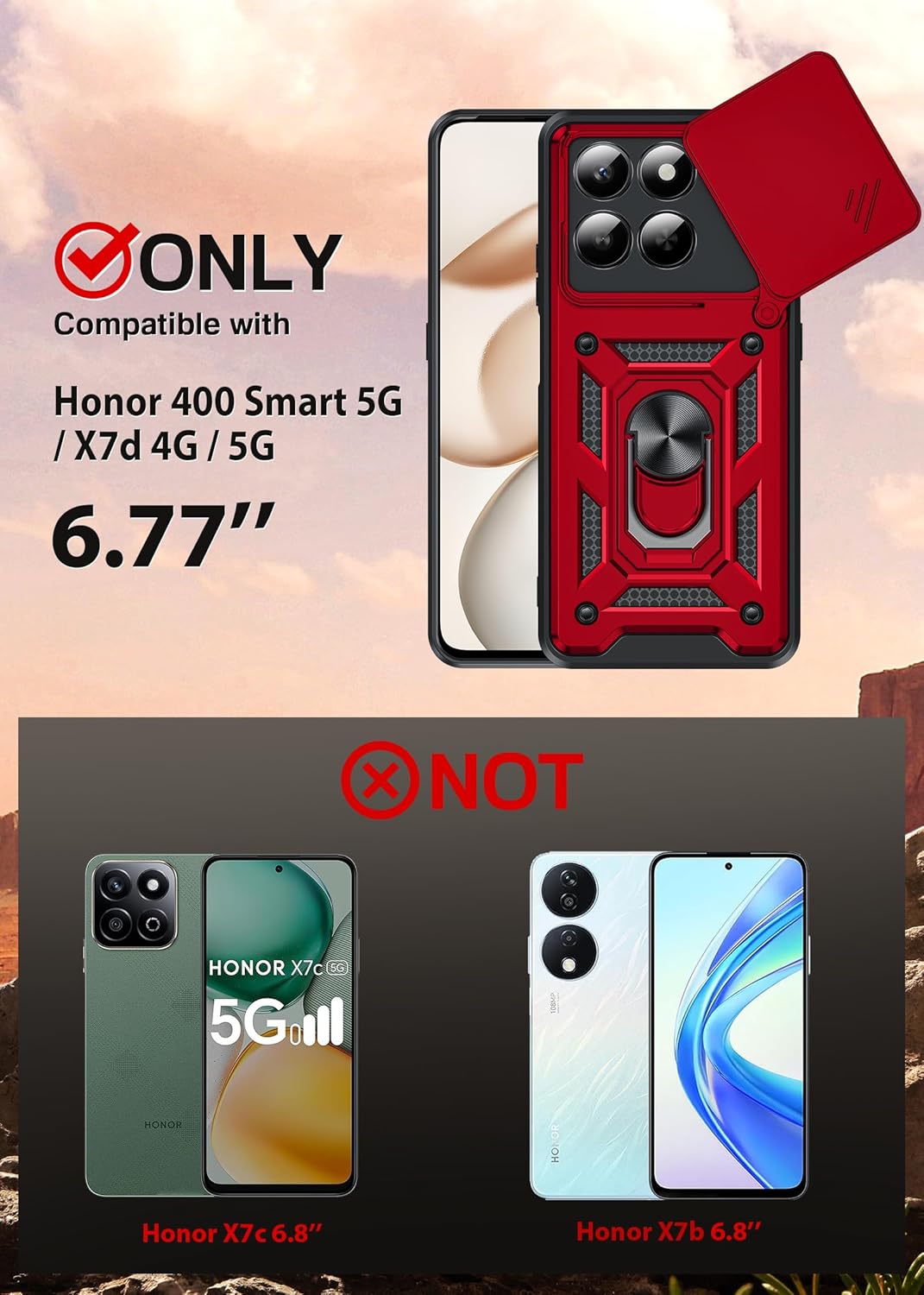 Thumbnail 1 de LeYi rugged case for Honor 400 Smart 5G with sliding camera cover, ring stand & screen protectors