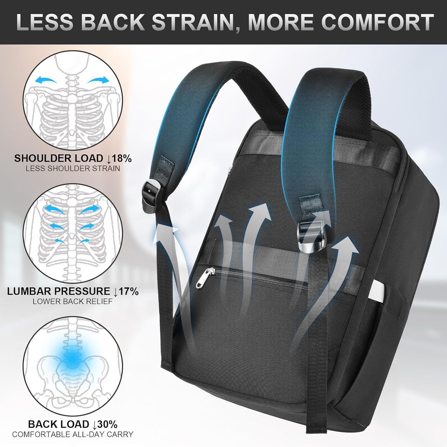 Detalle de Zuquik für Ryanair Handgepäck 40x30x20 Rucksack – kompakter Travel Backpack mit verstecktem Rückfach (Grau)