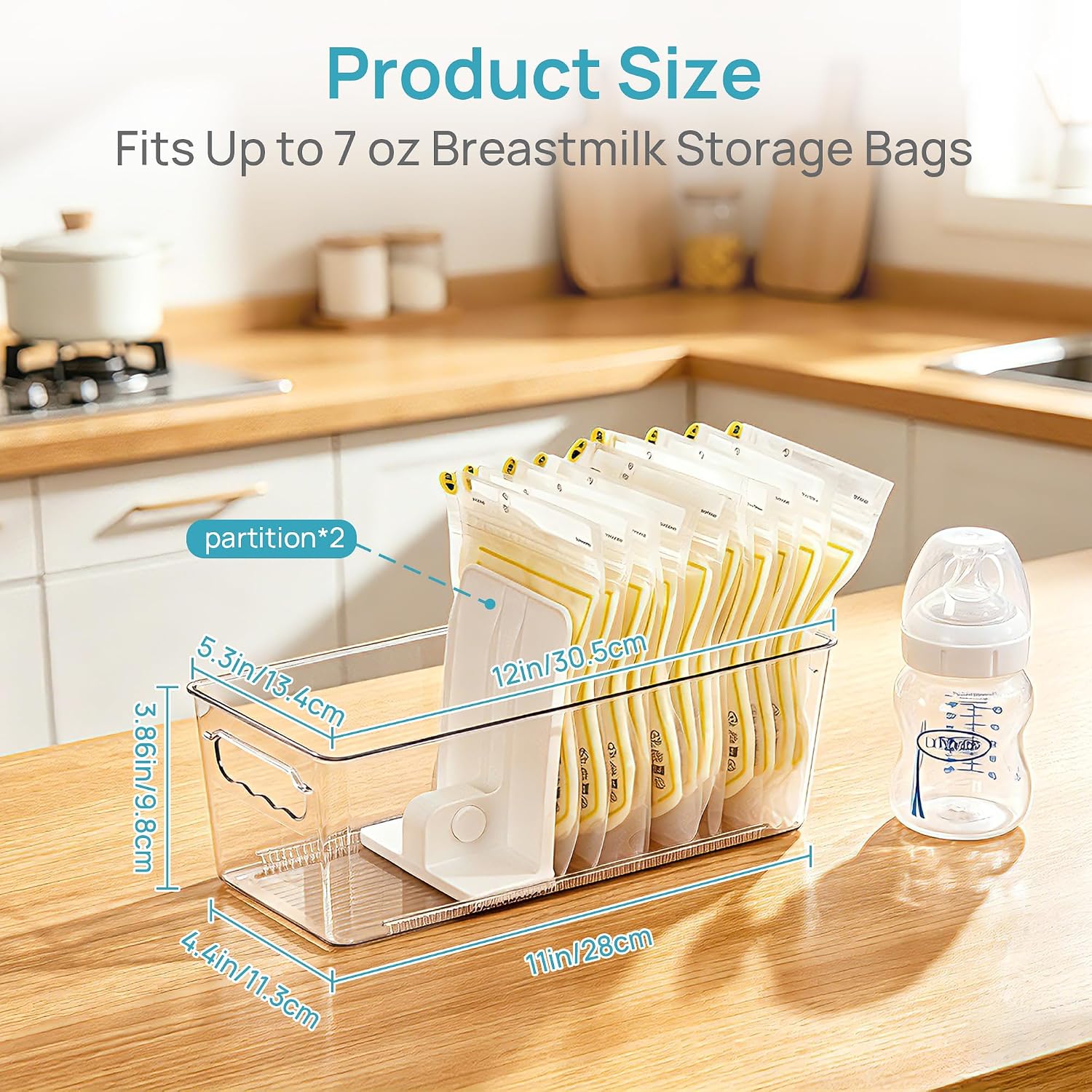 Detalle 2 de Vtopmart 2 Sliders Breast Milk Bag Organizer, 8-Pack with Adjustable Dividers