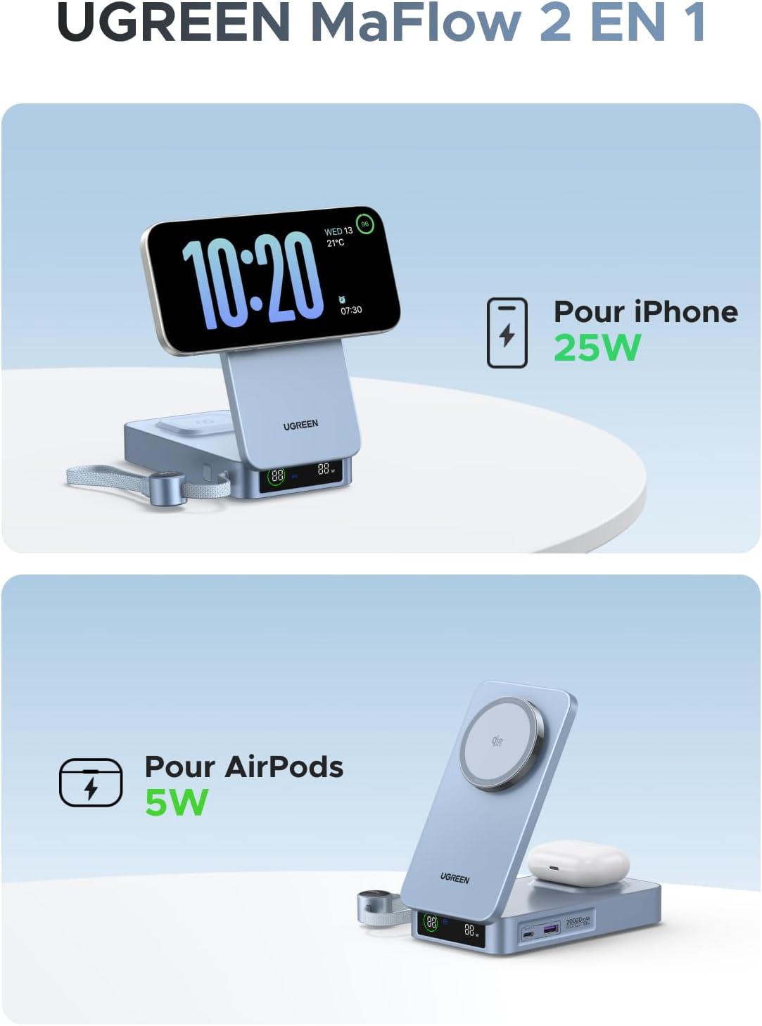Detalle de UGREEN MagFlow 2 en 1 Batterie 20000mAh