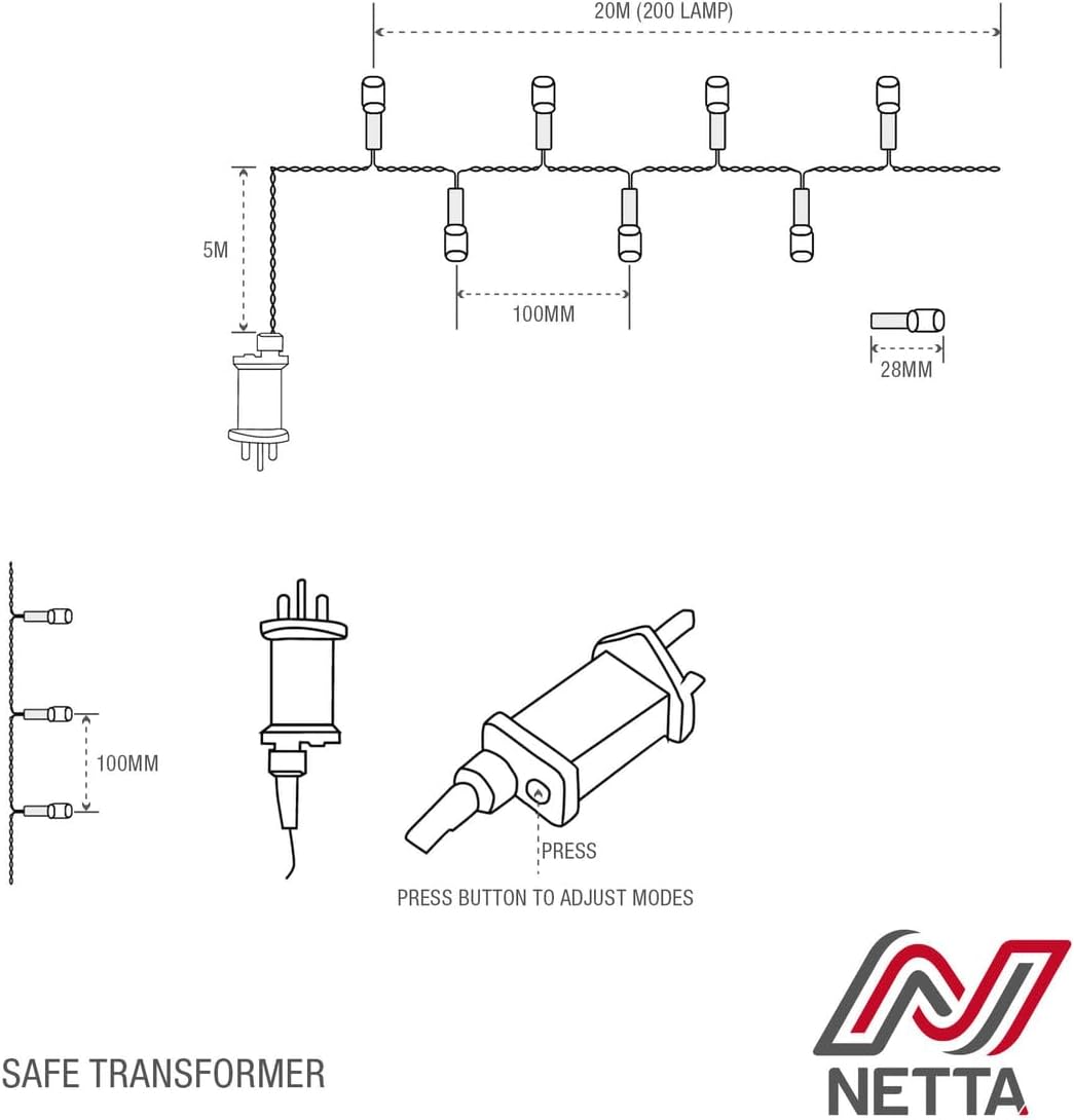 Thumbnail 5 de NETTA Christmas Tree Lights: 200 LED warm white fairy lights, 20m lit length (10cm spacing) with 8 modes