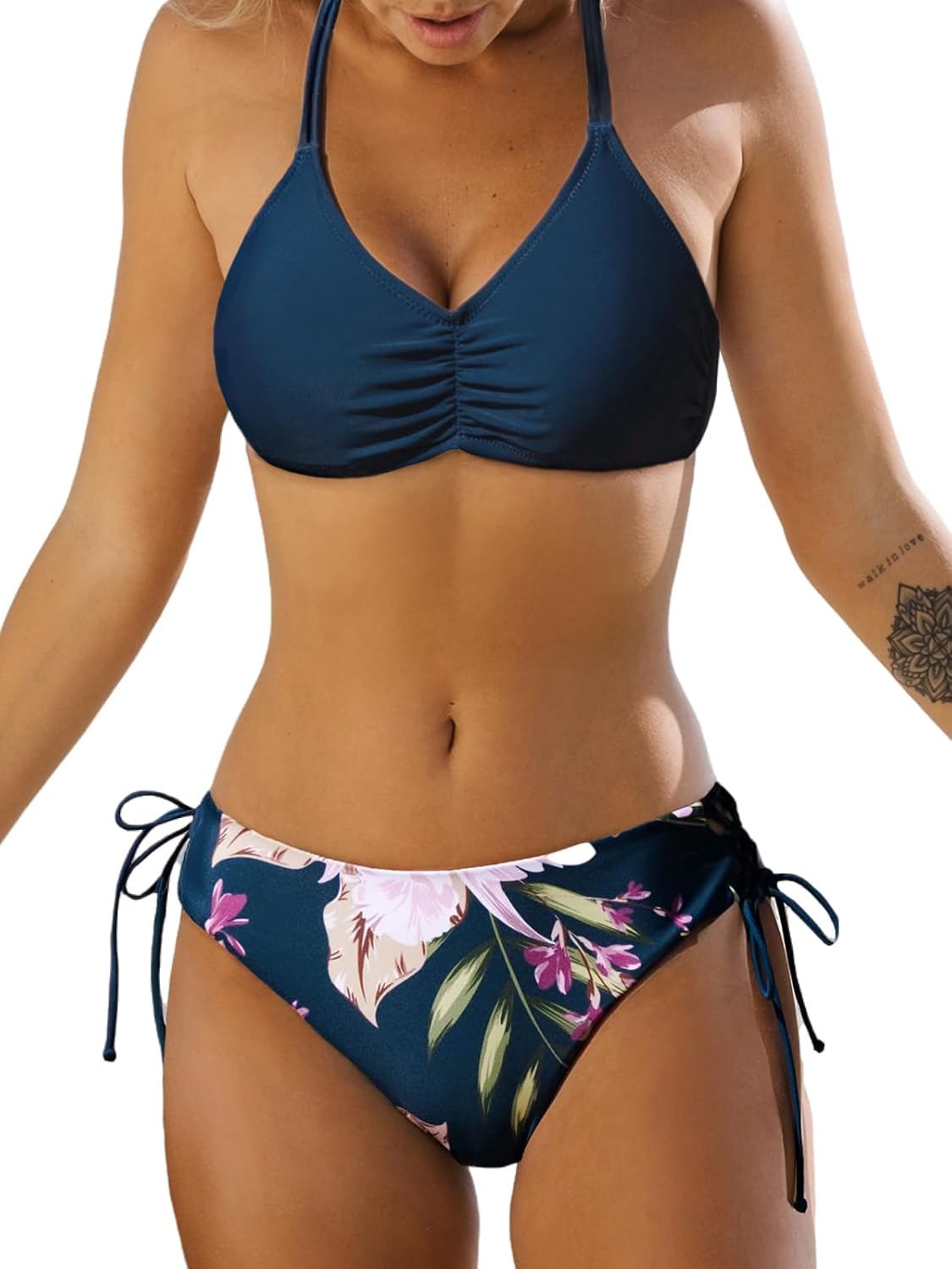 Thumbnail 6 de CUPSHE Bikini rayé 2 pièces Marine et Blanc