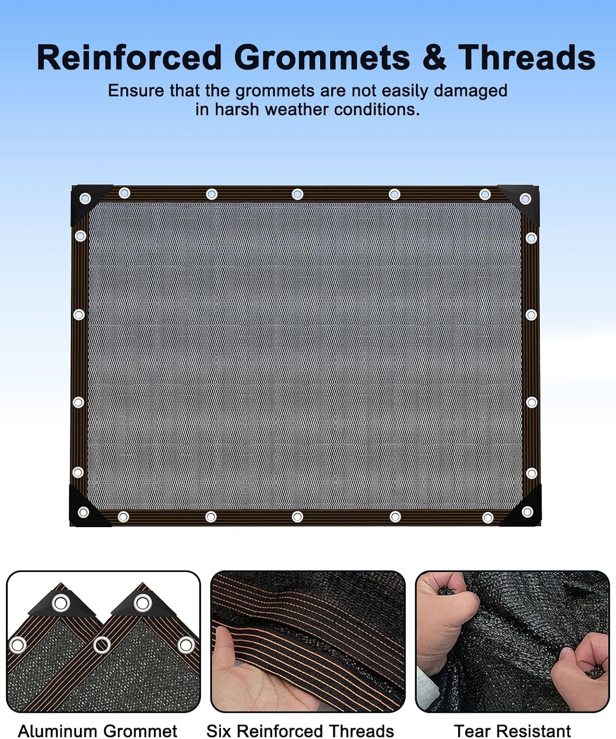 Thumbnail 2 de Sunblock Shade Cloth: Black UV Resistant Net Sun Mesh Shade Canopy with Grommets