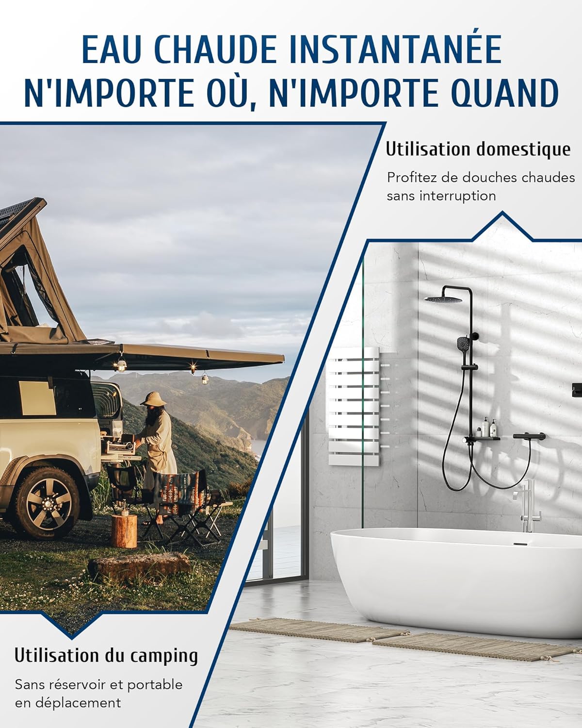 Detalle de CO-Z Chauffe-eau à gaz instantané 30,6 kW GPL – débit 18 L/min, portable pour extérieur