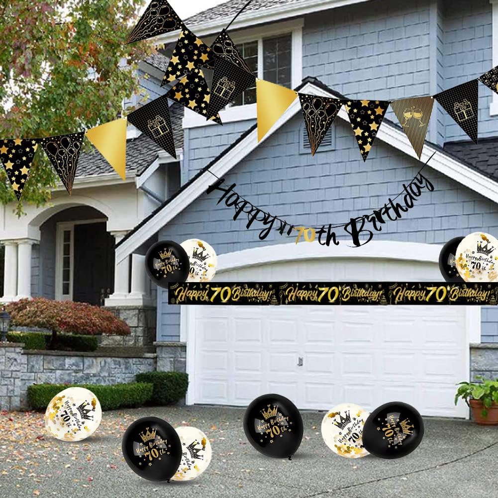 Detalle de 14-Piece 70th Happy Birthday Decorations Kit with 9ft Banner, Triangle Flags, Confetti Balloons