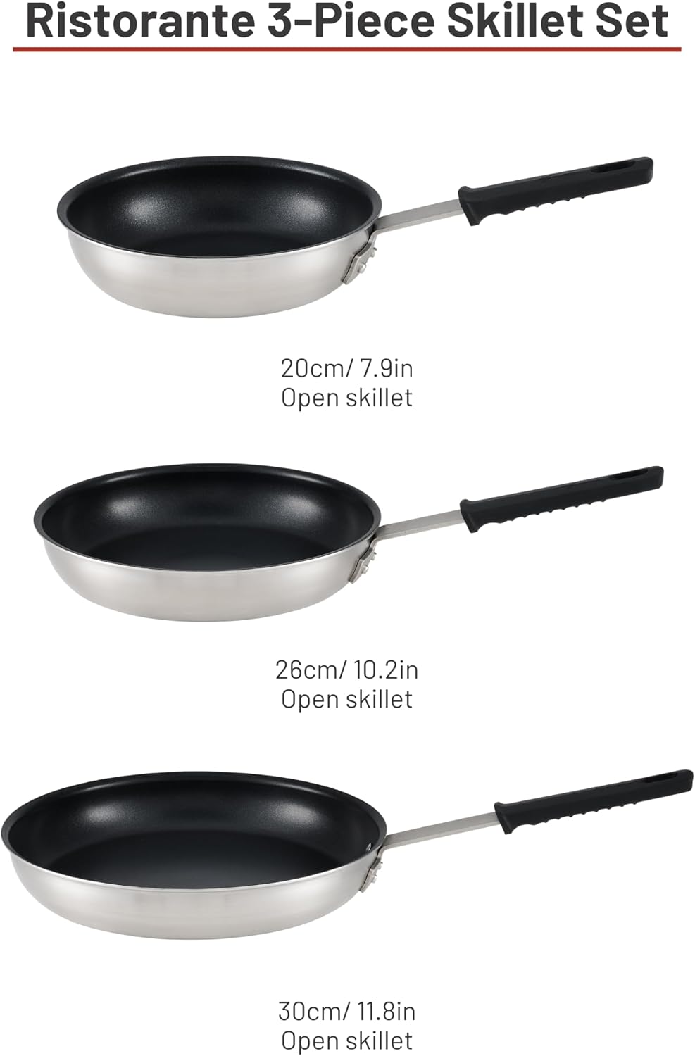 Detalle de Lagostina L888040103 Ristorante 3-Ply Clad Non-Stick Skillet Set, 3-Piece