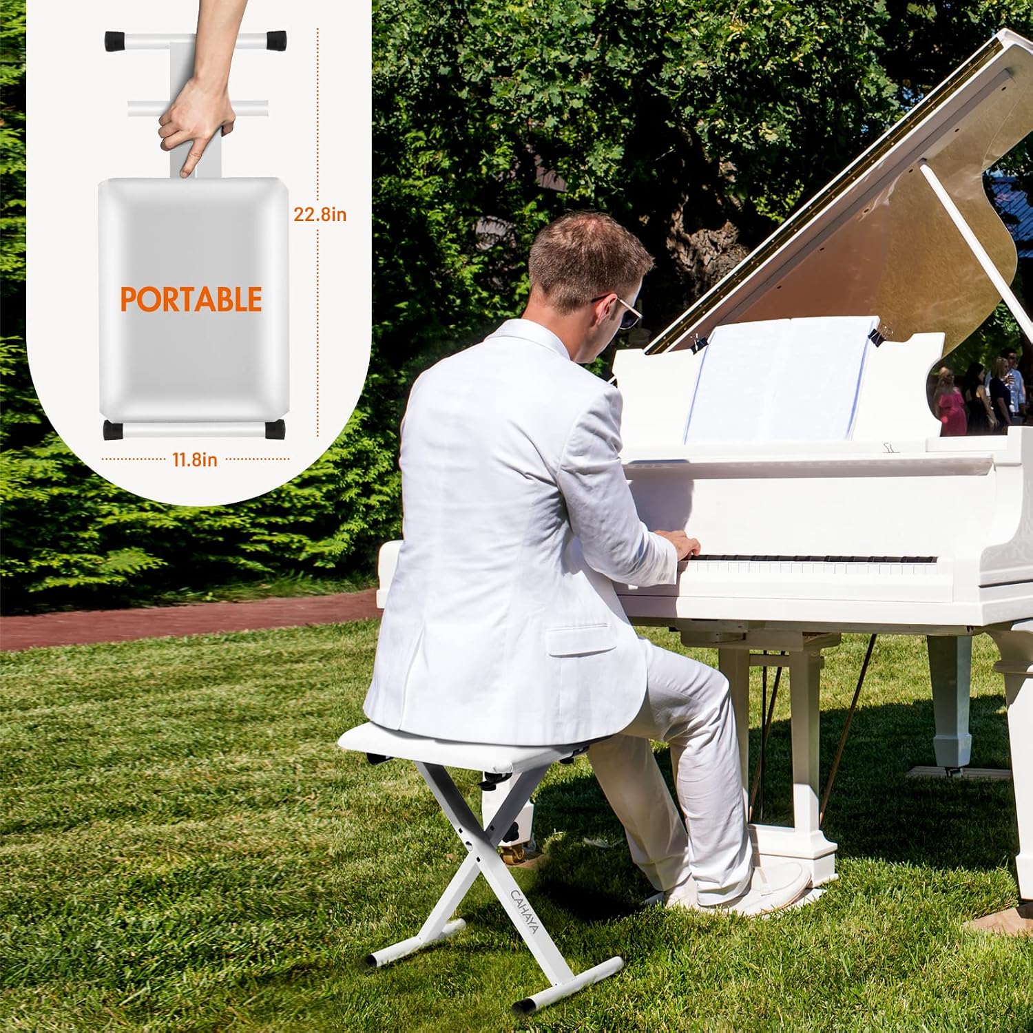 Thumbnail 1 de CAHAYA CY0257-1 X-Style Adjustable Keyboard Bench with Padded White Seat