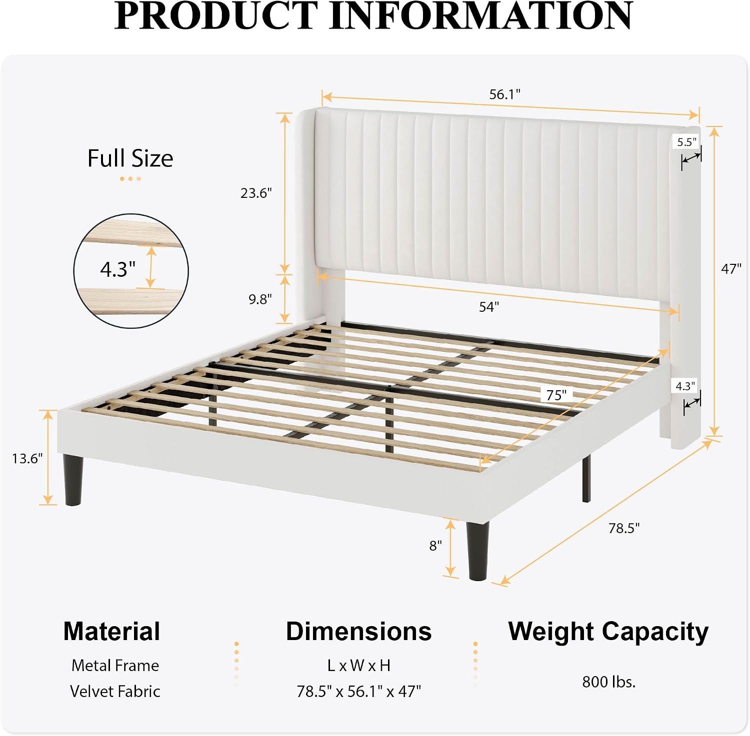 Detalle de SHA CERLIN Full Bed Frame, Full Size