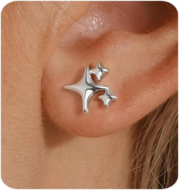 Detalle de MUMREUES Ohrringe Gold 14 Karat Vergoldet Stern – Minimalistische Sternstecker, hypoallergen
