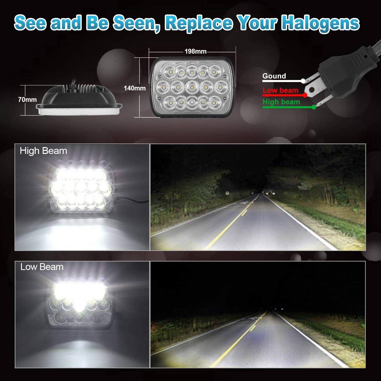 Detalle 2 de Partsam H6054 7x6 LED Headlights 5600 lm High beam